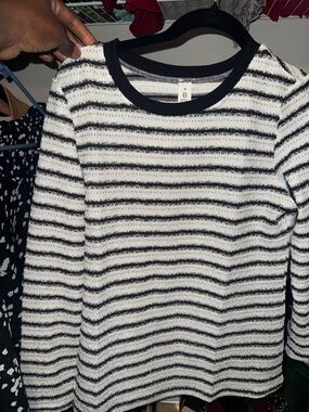 Striped Knit Crewneck Sweater in White and Navy